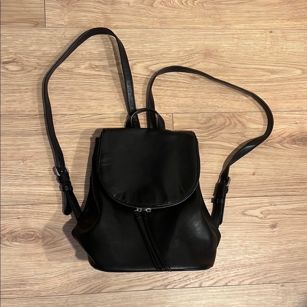 Chic Black Faux Leather Mini Backpack